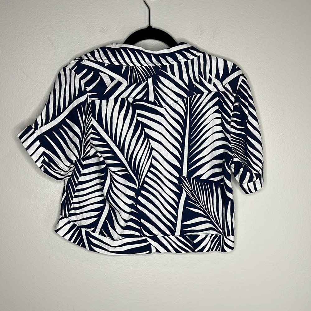 PANAMA JACK Palm Print Button Down Cropped Linen Blend Top size XS - Picture 10 of 11